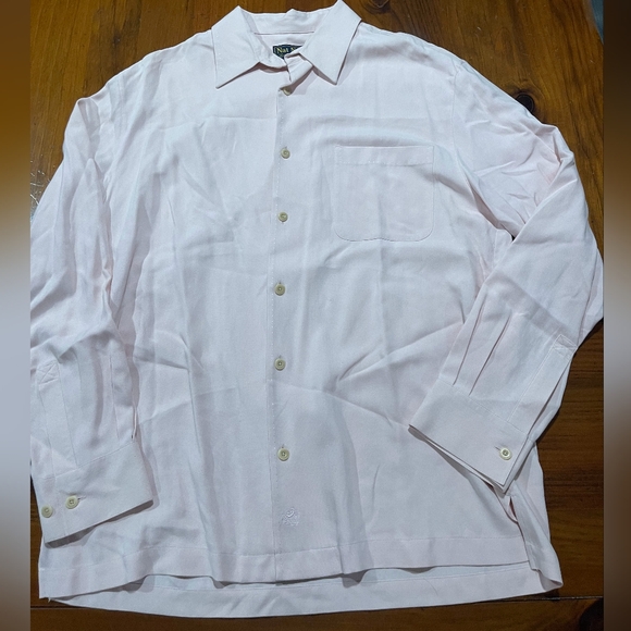 Nat Nast Luxury Originals Light Pale Soft Pink 100% Silk Button Up Long Sleeve - Picture 1 of 4